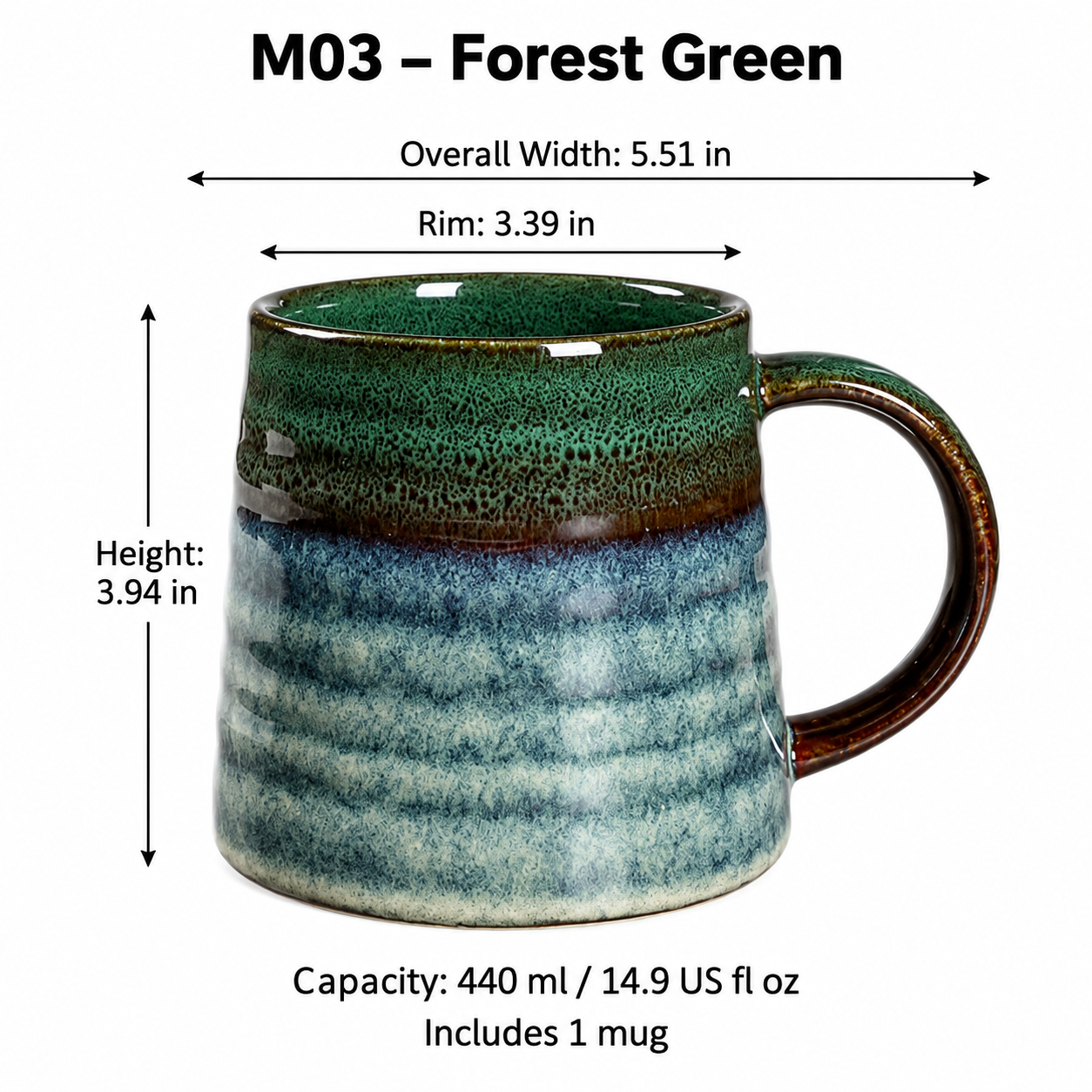 Reactive Glaze Ceramic Coffee Mug, 440 ml – Five Colors